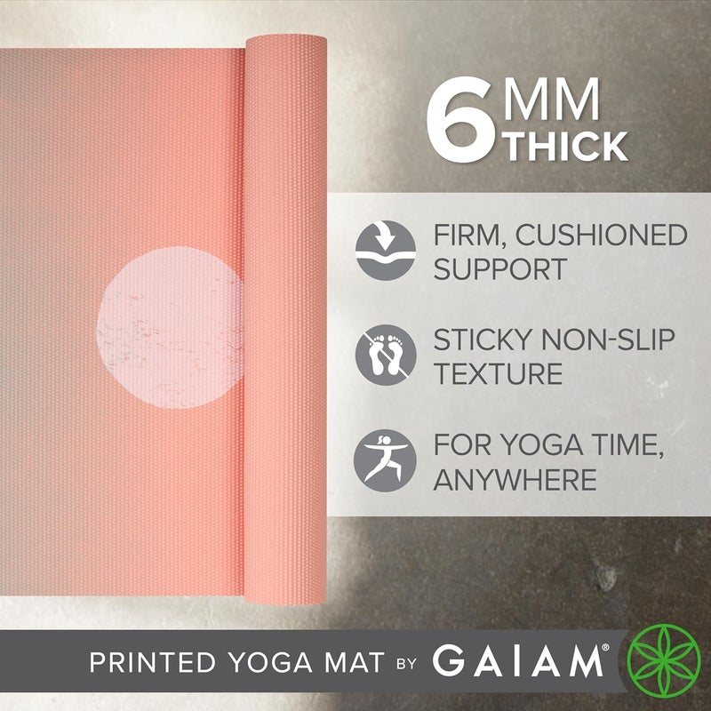 Gaiam Yoga Mat - Premium 6mm Print Extra Thick Non Slip Exercise & Fitness Mat for All Types of Yoga, Pilates & Floor Workouts (68"L x 24"W x 6mm Thick) - Image 2